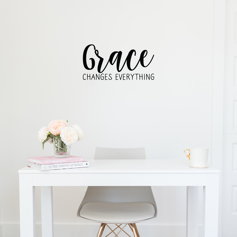 Vinyl Wall Art Decal - Grace Changes Everything - Trendy Minimalist Cute Cursive Quote Sticker For Home Bedroom Kids Room Closet Workplace Office Decor 2