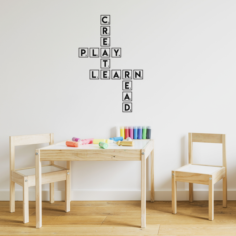 Vinyl Wall Art Decal - Create Play Learn Read - Modern Inspirational Game Quote Sticker Scrabble Shape For Teen Bedroom Home Office Kids Room Playroom Classroom Decor 3