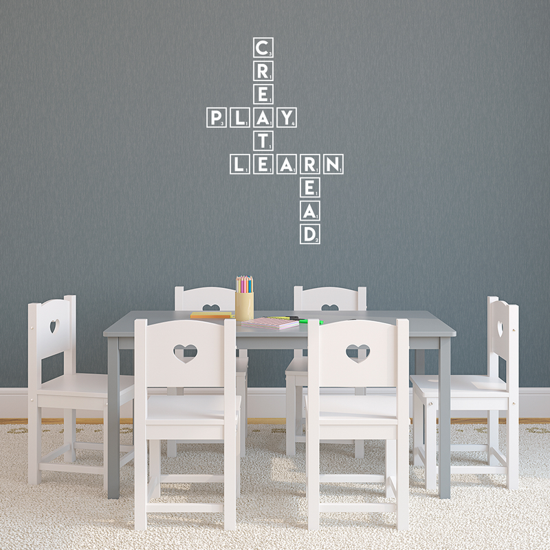 Vinyl Wall Art Decal - Create Play Learn Read - 33" x 22" - Modern Inspirational Game Quote Sticker Scrabble Shape For Teen Bedroom Home Office Kids Room Playroom Classroom Decor 3