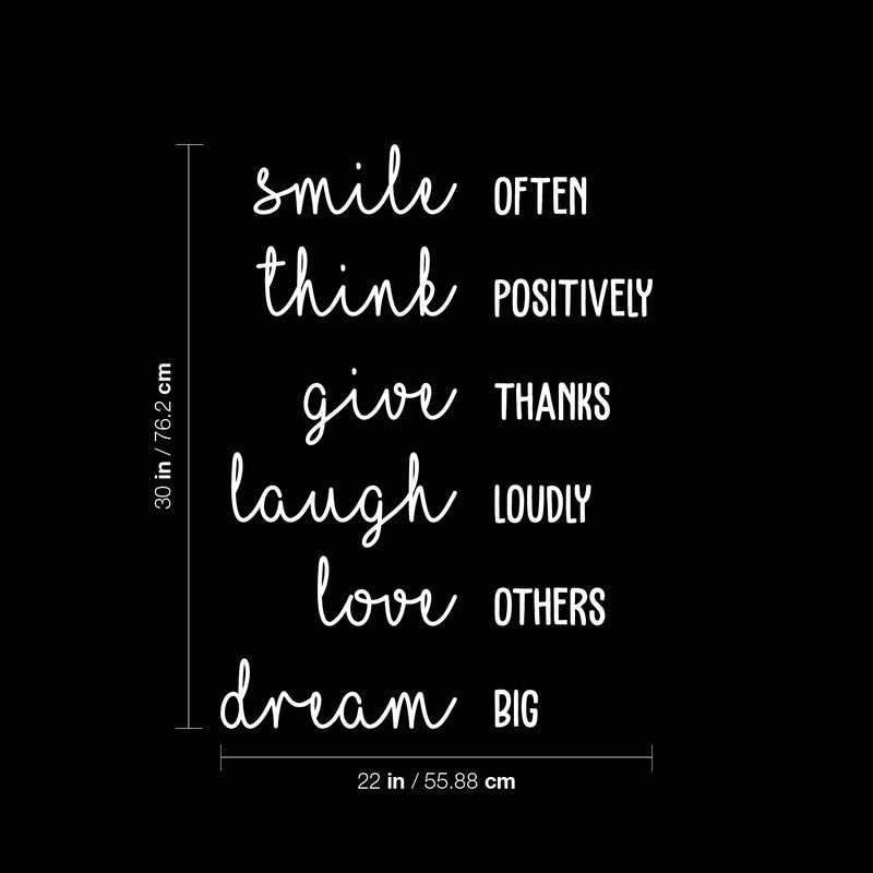 Vinyl Wall Art Decal - Smile Think Give Laugh Love Dream - 30" x 22" - Modern Motivational Positive Quote Sticker Design For Girls Bedroom Closet Home Office Kids Room Classroom Decor 4