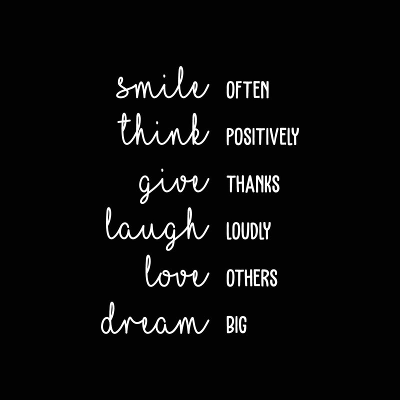 Vinyl Wall Art Decal - Smile Think Give Laugh Love Dream - 30" x 22" - Modern Motivational Positive Quote Sticker Design For Girls Bedroom Closet Home Office Kids Room Classroom Decor 1