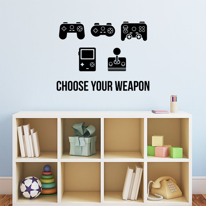 Vinyl Wall Art Decal - Choose Your Weapon - 22" x 29.5" - Modern Cute Funny Quote Sticker Video Game Controller Shapes For Kids Room Home Boys Girls Bedroom Playroom Nursery Decor 3