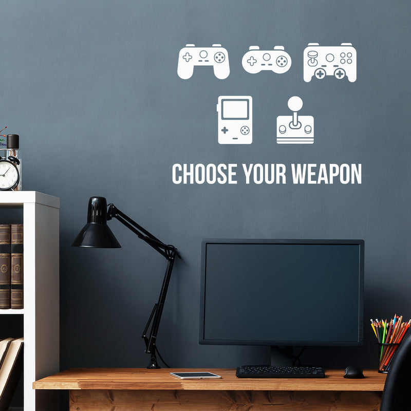 Vinyl Wall Art Decal - Choose Your Weapon - 22" x 29.5" - Modern Cute Funny Quote Sticker Video Game Controller Shapes For Kids Room Home Boys Girls Bedroom Playroom Nursery Decor 2