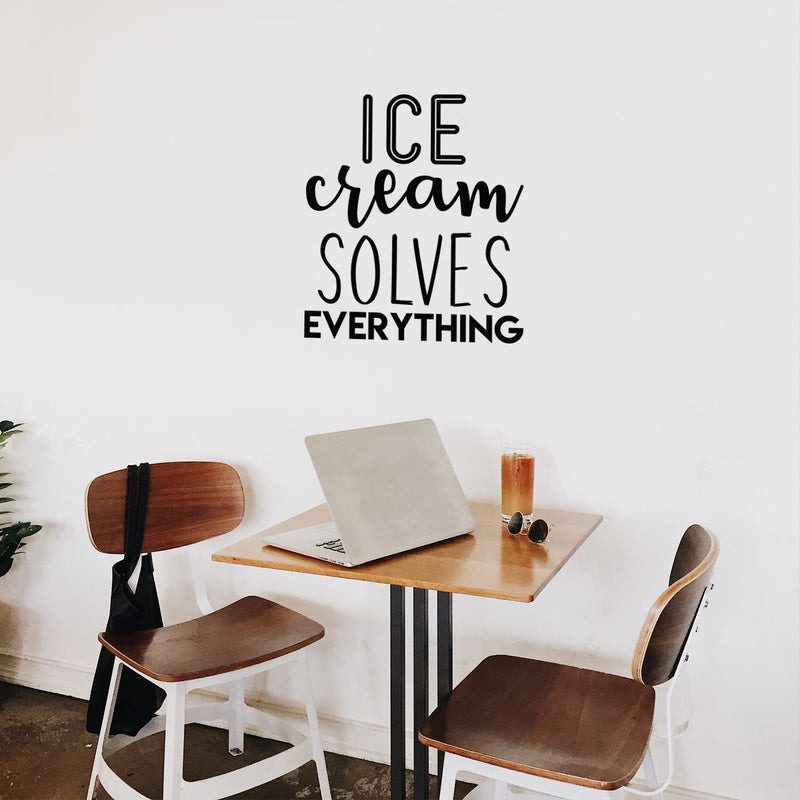 Vinyl Wall Art Decal - Ice Cream Solves Everything  - 25.5" x 22" - Trendy Cute Funny Quote Sticker For Home Kitchen Living Room Restaurant Coffee Shop Store Decor 3