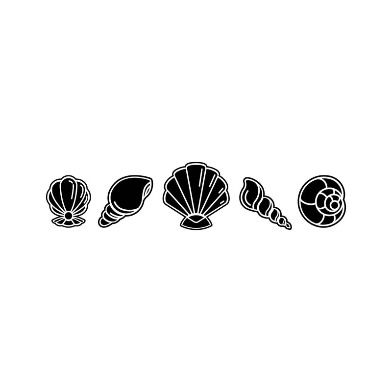 5 Pieces Of Vinyl Wall Art Decal - Seashell Set - From 8" x 8" Each - Minimal Cute Adhesive Stickers Shell Design For Home Bedroom Bathroom Kids Room Living Room Store Sea Decor 1