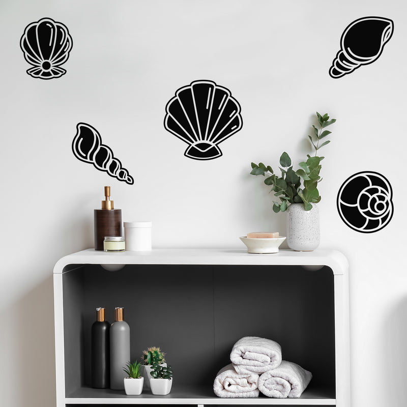 5 Pieces Of Vinyl Wall Art Decal - Seashell Set - From Each - Minimal Cute Adhesive Stickers Shell Design For Home Bedroom Bathroom Kids Room Living Room Store Sea Decor 3