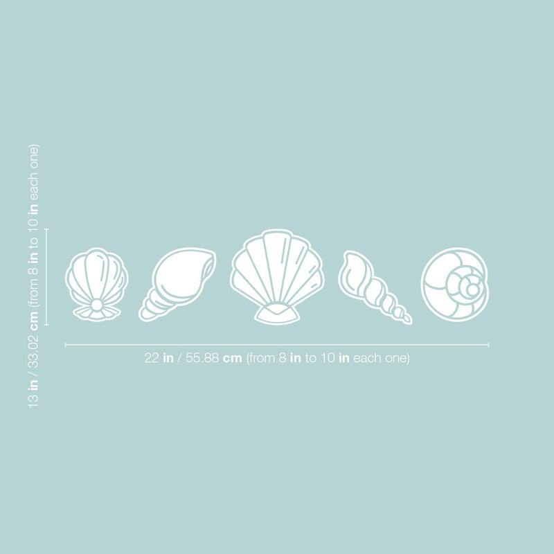 5 Pieces Of Vinyl Wall Art Decal - Seashell Set - From 8" x 8" Each - Minimal Cute Adhesive Stickers Shell Design For Home Bedroom Bathroom Kids Room Living Room Store Sea Decor 4