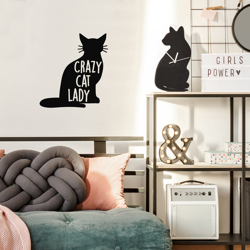 Vinyl Wall Art Decal - Crazy Cat Lady - 24" x 22" - Trendy Cute Funny Joke Cat Shape Quote Sticker For Pets Lovers Home Bedroom Living Office Room Veterinary Store Feminine Decor 2