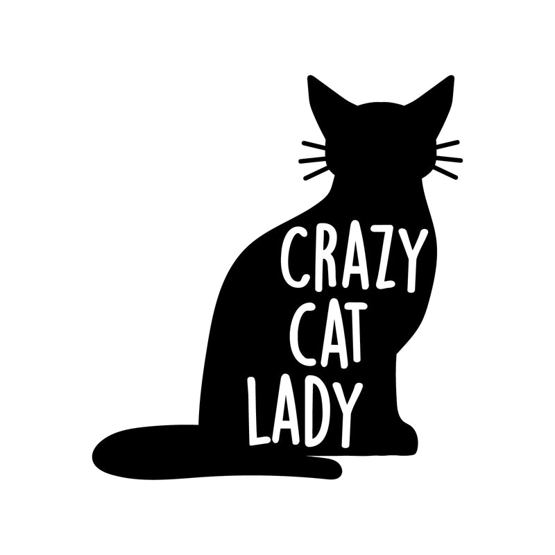 Vinyl Wall Art Decal - Crazy Cat Lady - 24" x 22" - Trendy Cute Funny Joke Cat Shape Quote Sticker For Pets Lovers Home Bedroom Living Office Room Veterinary Store Feminine Decor 1