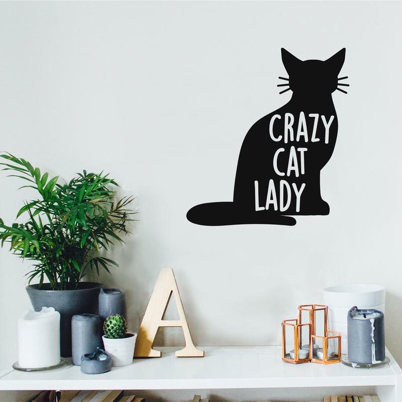 Vinyl Wall Art Decal - Crazy Cat Lady - 24" x 22" - Trendy Cute Funny Joke Cat Shape Quote Sticker For Pets Lovers Home Bedroom Living Office Room Veterinary Store Feminine Decor 3