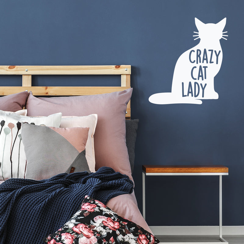 Vinyl Wall Art Decal - Crazy Cat Lady - 24" x 22" - Trendy Cute Funny Joke Cat Shape Quote Sticker For Pets Lovers Home Bedroom Living Office Room Veterinary Store Feminine Decor 2