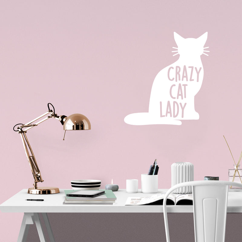 Vinyl Wall Art Decal - Crazy Cat Lady - 24" x 22" - Trendy Cute Funny Joke Cat Shape Quote Sticker For Pets Lovers Home Bedroom Living Office Room Veterinary Store Feminine Decor 3