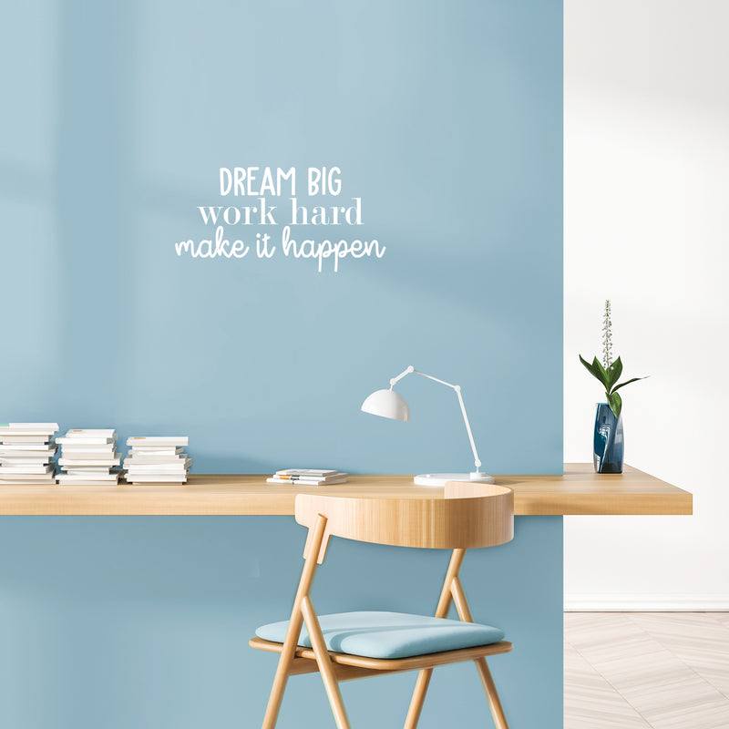 Vinyl Wall Art Decal - Dream Big Work Hard Make It Happen - 11" x 22" - Modern Motivational Optimism Quote Sticker For Teen Bedroom Home Kids Room Work Office Classroom Coffee Shop Decor 2