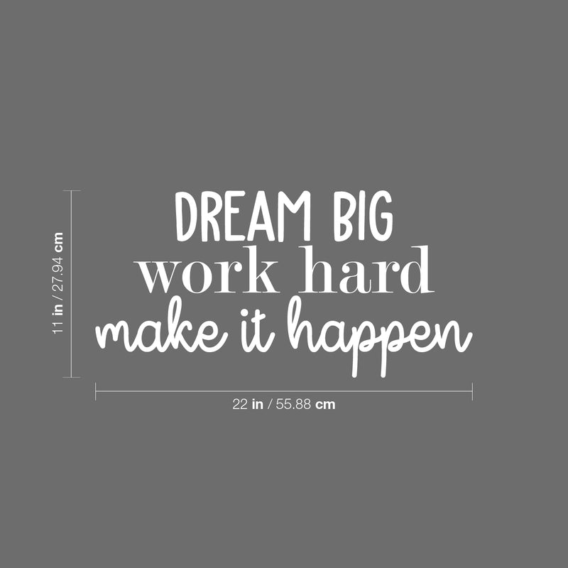 Vinyl Wall Art Decal - Dream Big Work Hard Make It Happen - 11" x 22" - Modern Motivational Optimism Quote Sticker For Teen Bedroom Home Kids Room Work Office Classroom Coffee Shop Decor 4