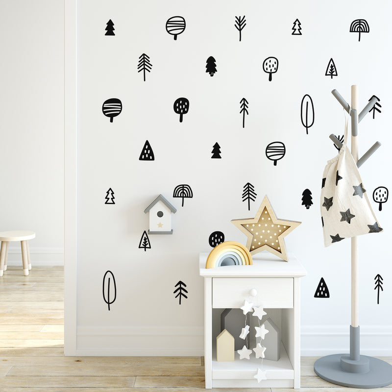 30 Pieces Of Vinyl Wall Art Decal - Tree Set - From Each - Minimal Cute Adhesive Stickers Trees Design For Bedroom Home Office Living Kids Room Playroom Decor 2