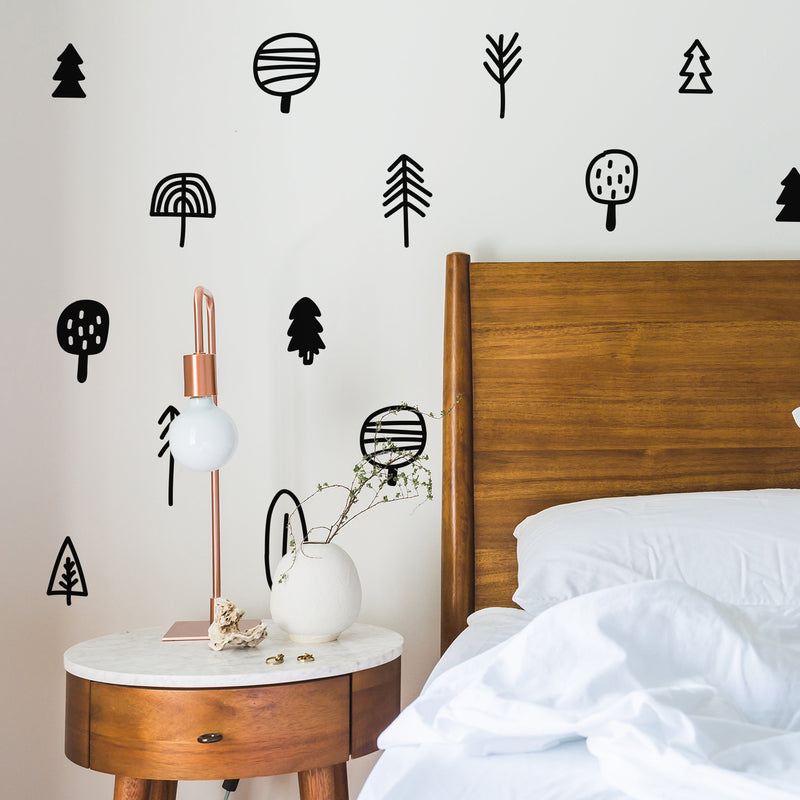 30 Pieces Of Vinyl Wall Art Decal - Tree Set - From 3" x 2" Each - Minimal Cute Adhesive Stickers Trees Design For Bedroom Home Office Living Kids Room Playroom Decor 3