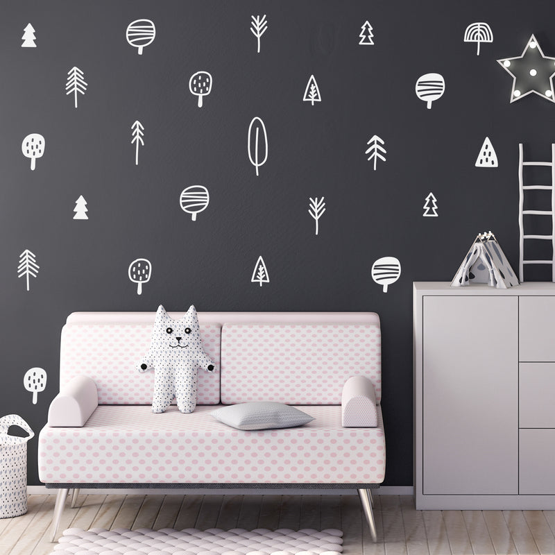 30 Pieces Of Vinyl Wall Art Decal - Tree Set - From 3" x 2" Each - Minimal Cute Adhesive Stickers Trees Design For Bedroom Home Office Living Kids Room Playroom Decor 2