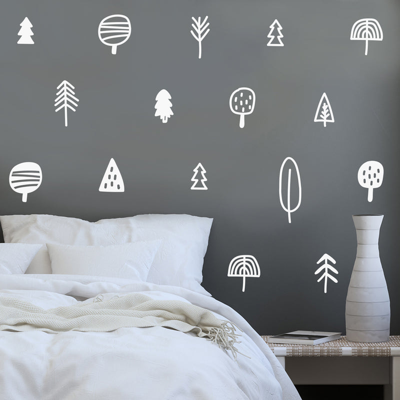 30 Pieces Of Vinyl Wall Art Decal - Tree Set - From 3" x 2" Each - Minimal Cute Adhesive Stickers Trees Design For Bedroom Home Office Living Kids Room Playroom Decor 3