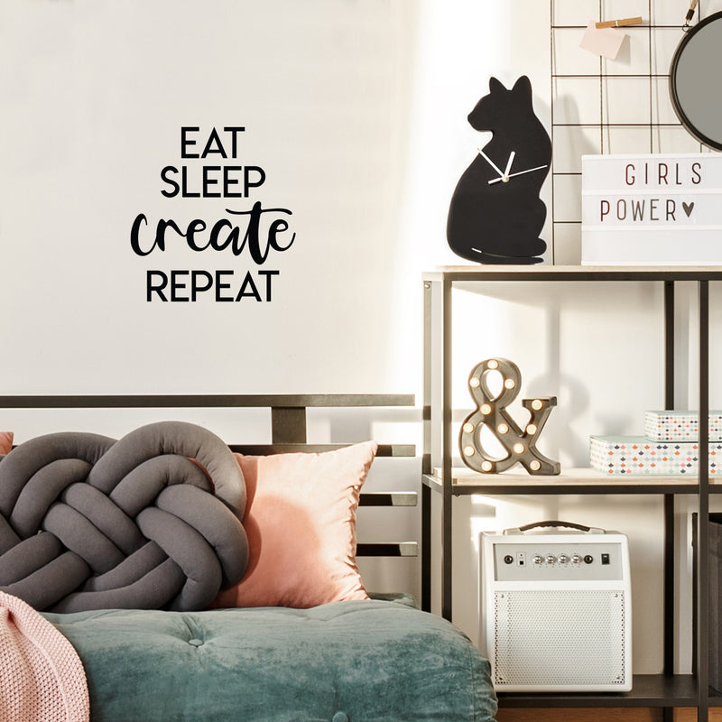 Vinyl Wall Art Decal - Eat Sleep Create Repeat - 18" x 17" - Trendy Inspirational Positive Quote Sticker For Home Bedroom Closet Kids Room Living Room Playroom Office Work Decor 2