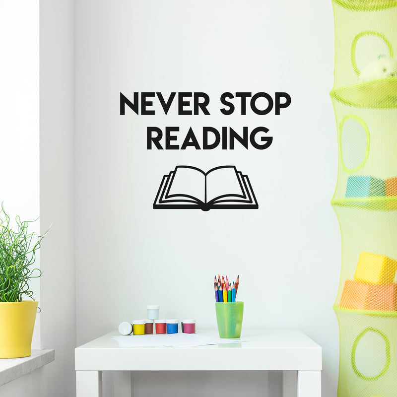 Vinyl Wall Art Decal - Never Stop Reading - 20" x 29" - Trendy Inspirational Optimistic Quote Sticker For Book Lovers Home Kids Room Bedroom Playroom School Classroom Office Decor 2