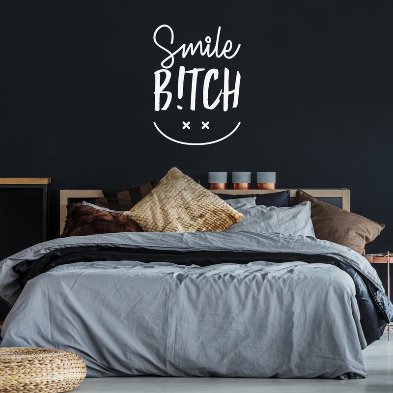 Vinyl Wall Art Decal - Smile Bitch - 30" x 22" - Trendy Cute Funny Adult Joke  Quote Sticker Happy Face Design For Woman Bedroom Living Room Closet Office Coffee Shop Feminine Decor 2