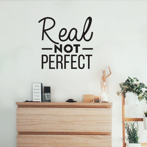 Vinyl Wall Art Decal - Real Not Perfect - Modern Inspirational Self Esteem Quote Sticker For Teen Bedroom Closet Living Room Home Office Apartment Store Decor