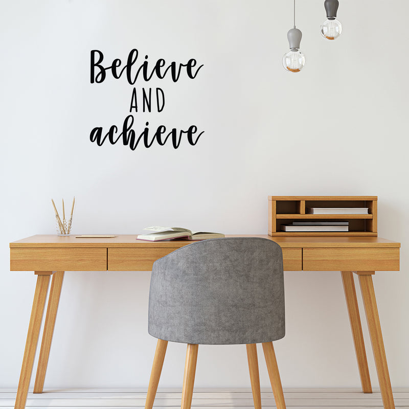 Vinyl Wall Art Decal - Believe And Achieve - 19.5" x 22" - Modern Motivational Self Esteem Quote Sticker For Teen Bedroom Closet Kids Room Home Office Classroom Decor 3