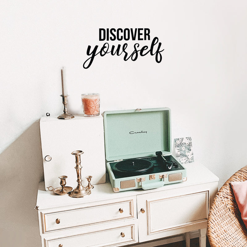 Vinyl Wall Art Decal - Discover Yourself - Trendy Positive Self Esteem Inspirational Quote Sticker For Home Bedroom Living Room Office Coffee Shop Gym Fitness Decor 2