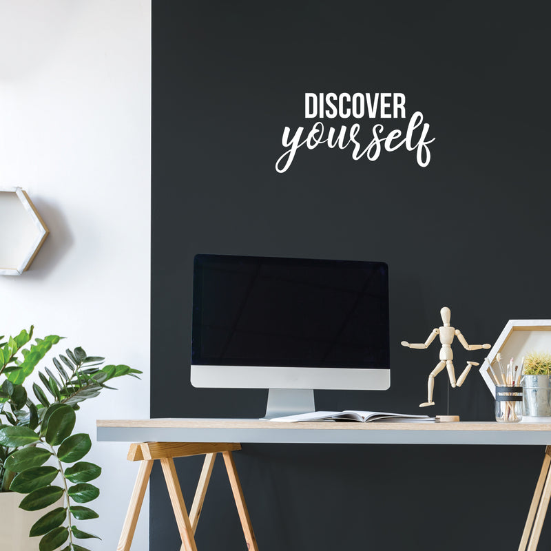 Vinyl Wall Art Decal - Discover Yourself - 11" x 22" - Trendy Positive Self Esteem Inspirational Quote Sticker For Home Bedroom Living Room Office Coffee Shop Gym Fitness Decor 2