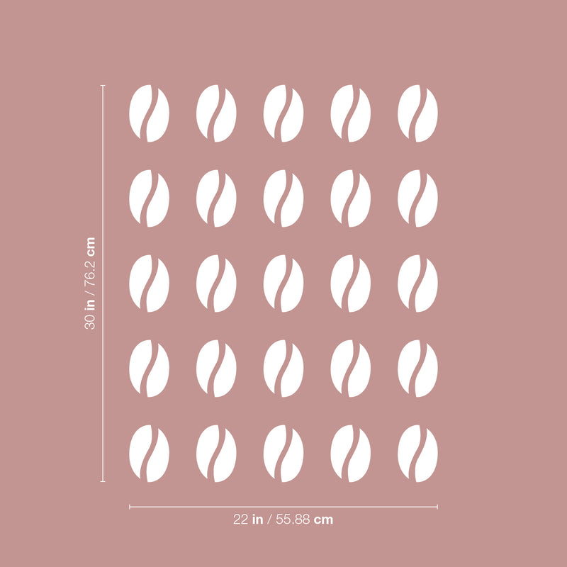 Set Of 25 Vinyl Wall Art Decal - Coffee Bean Pattern - 4" x 5" Each - Minimal Cafe Stickers Coffee Beans Icons Design For Home Office kitchenette Kitchen Dining Room Store Decor 4