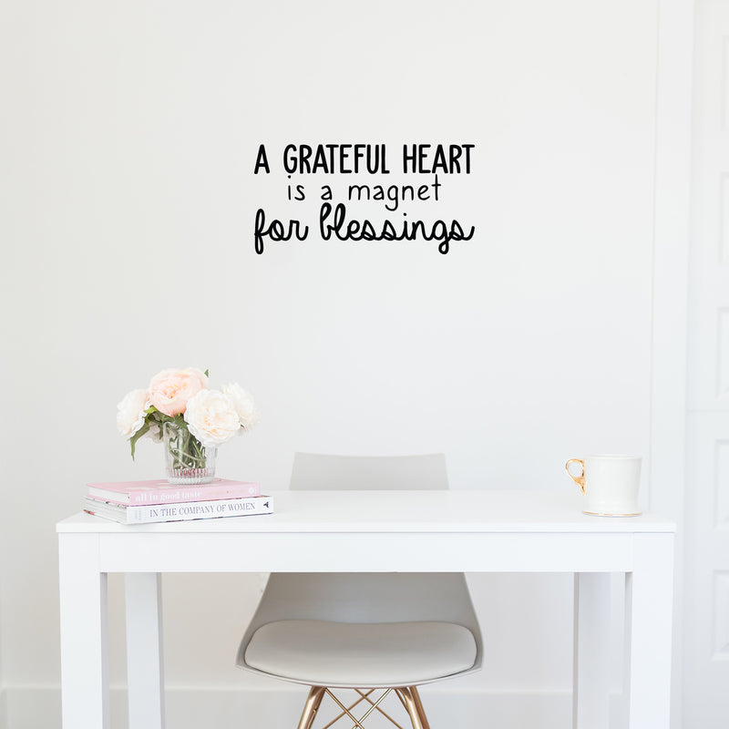 Vinyl Wall Art Decal - A Grateful Heart Is A Magnet For Blessings - Modern Inspirational Positive Quote Sticker For Teen Bedroom Closet Kids Room Home Office Decor 2