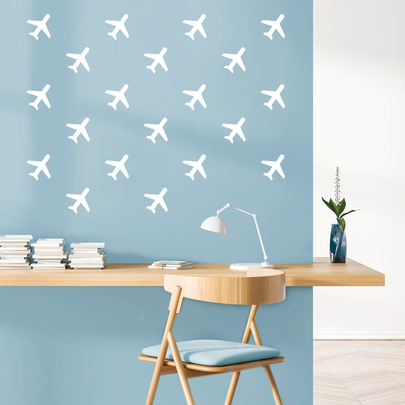 Set Of 25 Vinyl Wall Art Decal - Airplane Pattern - 5" x 5" Each - Cute Adhesive Stickers Airplanes Design For Travellers Home Office Bedroom Living Kids Room Apartment Store Decor 3