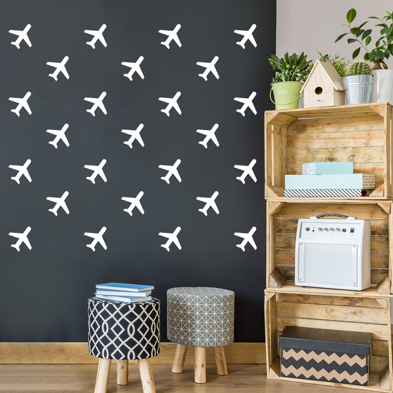 Set Of 25 Vinyl Wall Art Decal - Airplane Pattern - 5" x 5" Each - Cute Adhesive Stickers Airplanes Design For Travellers Home Office Bedroom Living Kids Room Apartment Store Decor 2