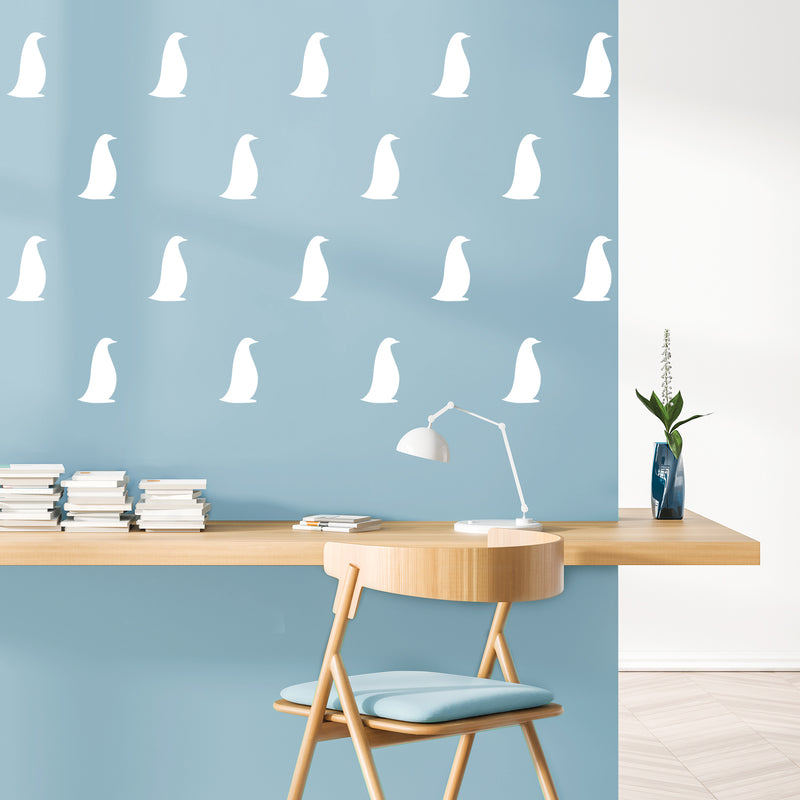 Set Of 34 Vinyl Wall Art Decal - Penguin Pattern - From 6" x 3.7" Each - Cute Fun Penguins Adhesive Stickers Animal Design For Kids Bedroom Home Office Living Room Classroom Playroom Decor 2