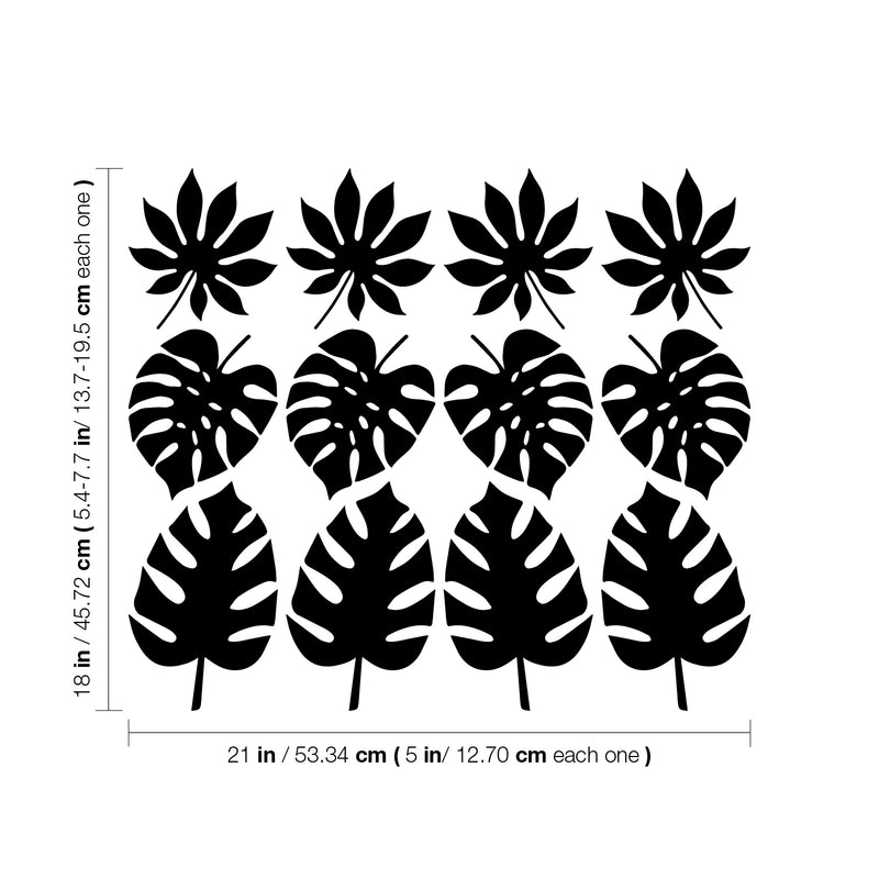 Set Of 12 Vinyl Wall Art Decal - Leaves Pattern - From 5.Each - Minimal Adhesive Sticker Nature Green Design For Home Office Bedroom Living Room Classroom Apartment Store Decor 4