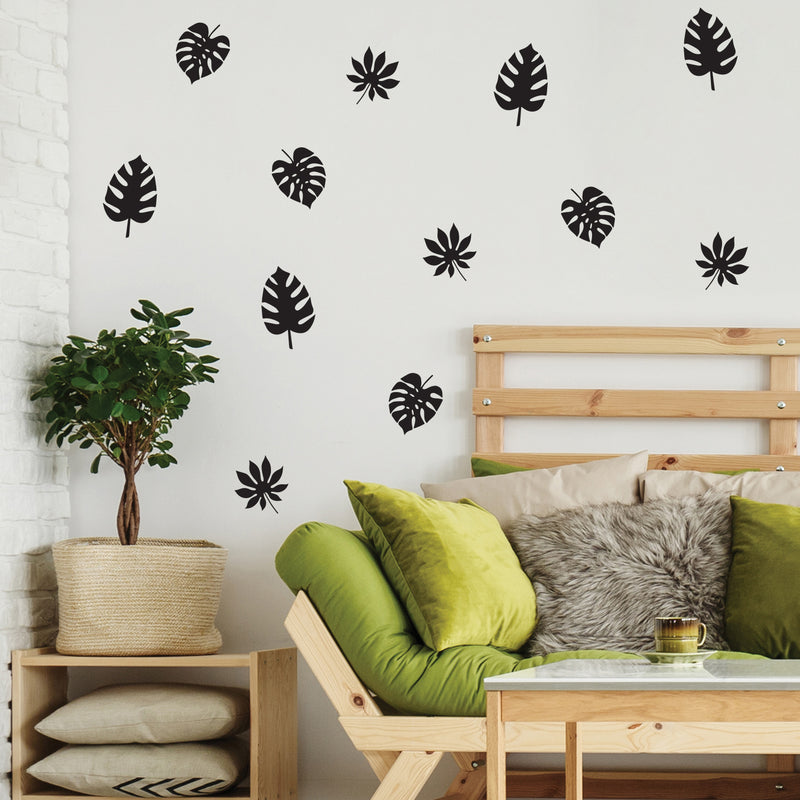 Set Of 12 Vinyl Wall Art Decal - Leaves Pattern - From 5.Each - Minimal Adhesive Sticker Nature Green Design For Home Office Bedroom Living Room Classroom Apartment Store Decor 3