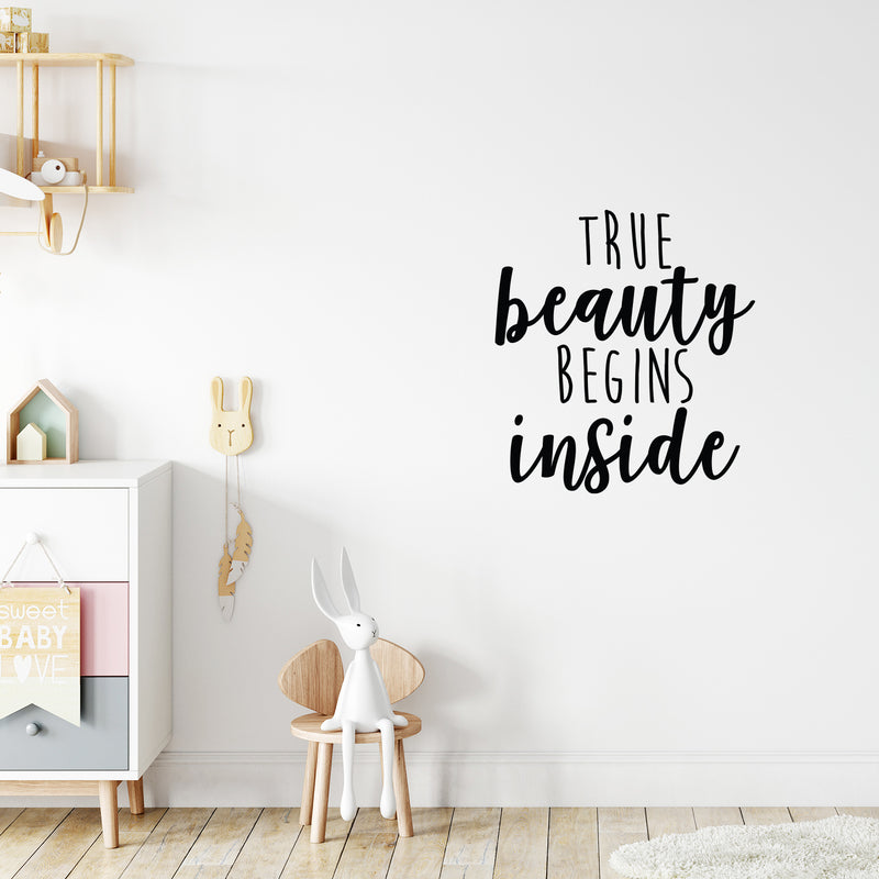 Vinyl Wall Art Decal - True Beauty Begins Inside - Trendy Motivational Self Esteem Quote Sticker For Home Office Girls Bedroom Closet Living Room Apartment Store Decor 3