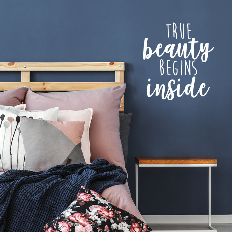 Vinyl Wall Art Decal - True Beauty Begins Inside - 24" x 22" - Trendy Motivational Women Quote Sticker For Woman Home Work Office Girls Bedroom Living Room Apartment Decor 3