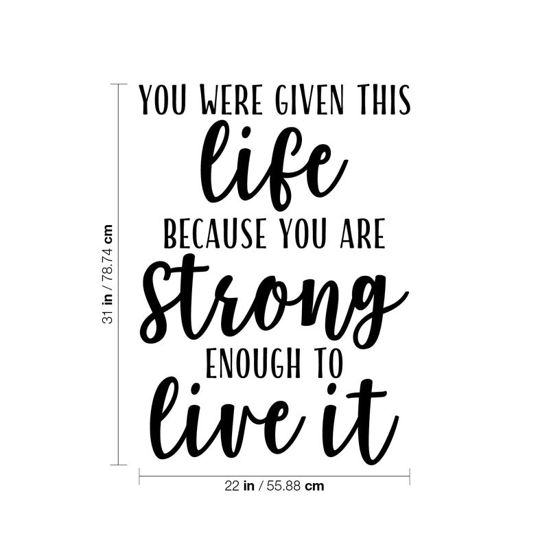 Vinyl Wall Art Decal - You Were Given This Life Because You Are Strong - Trendy Inspirational Optimistic Quote Sticker For Office Store Coffee Shop Living Room Playroom Decor 4