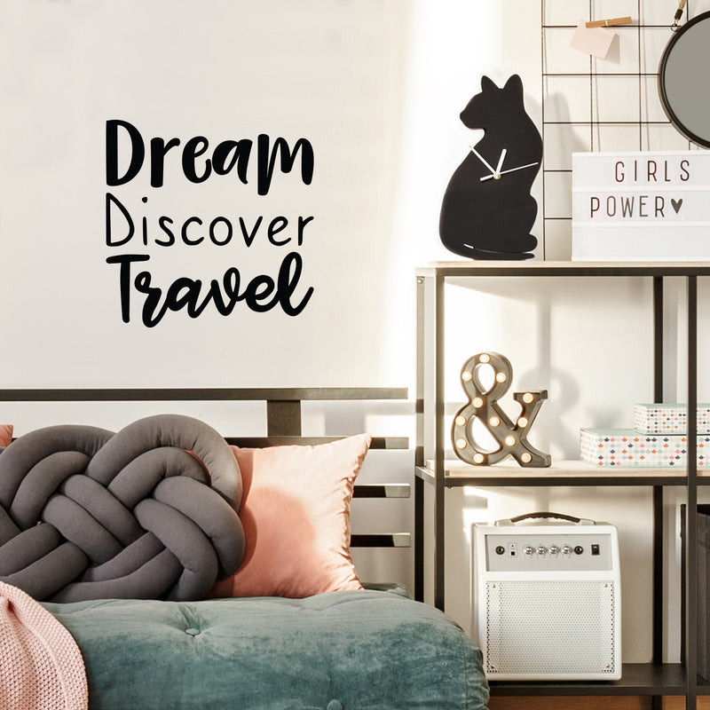 Vinyl Wall Art Decal - Dream Discover Travel - 22" x 22" - Modern Inspirational Quote Sticker Modern Design Airplane Shape For Home Bedroom Living Room Work Office Store Decor 3