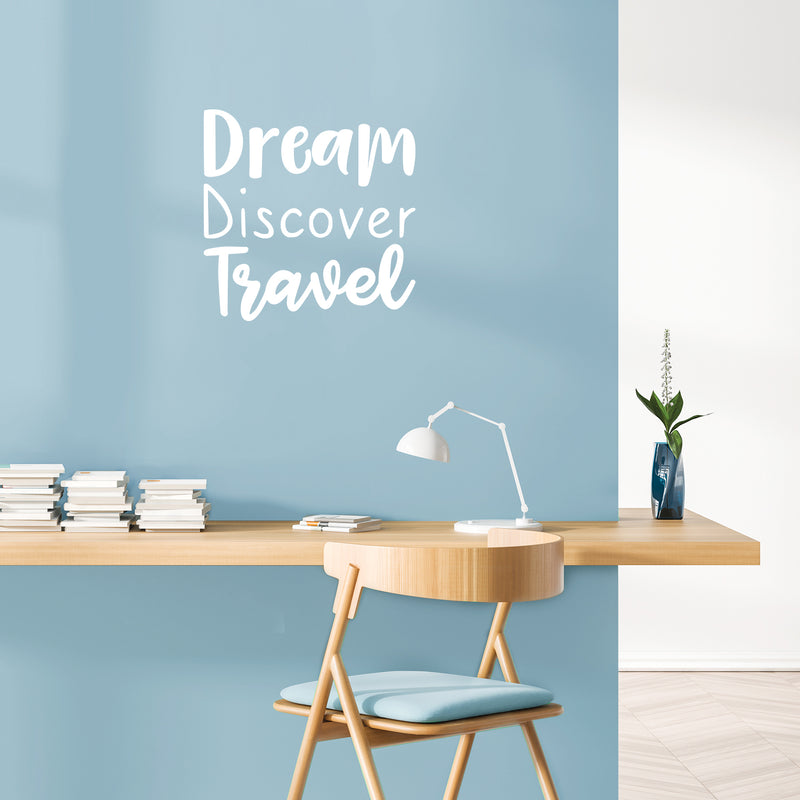 Vinyl Wall Art Decal - Dream Discover Travel - 22" x 22" - Modern Inspirational Quote Sticker Modern Design Airplane Shape For Home Bedroom Living Room Work Office Store Decor 3