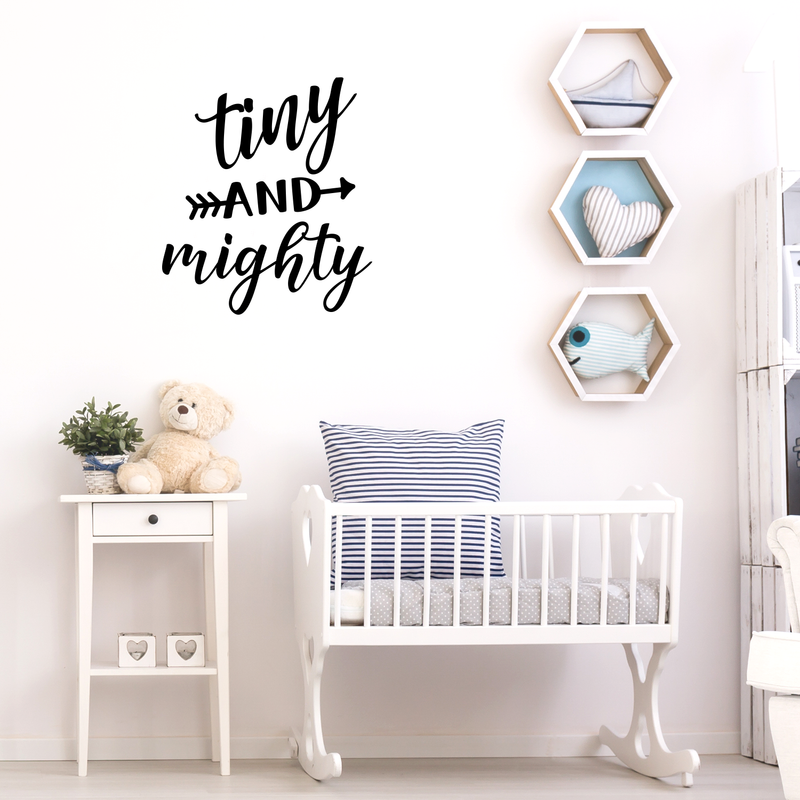 Vinyl Wall Art Decal - Tiny And Mighty - Modern Inspirational Cute Quote Sticker For Nursery Kids Room Baby Bedroom Playroom Classroom Decor 3