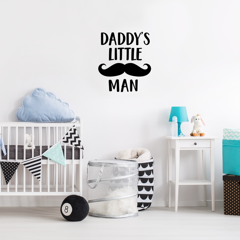 Vinyl Wall Art Decal - Daddy's Little Man - Modern Inspirational Cute Quote Sweet Father Son Boys Mustache Shape Sticker For Home Nursery Kids Room Baby Bedroom Playroom Classroom Decor 2