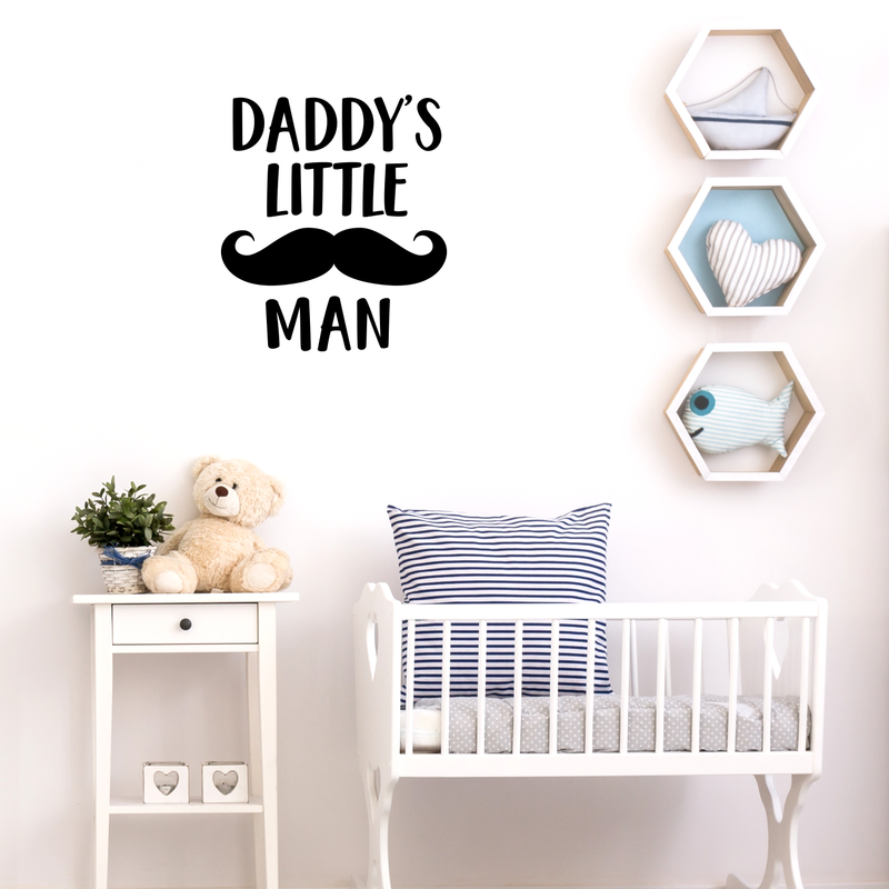 Vinyl Wall Art Decal - Daddy's Little Man - 25" x 22" - Modern Inspirational Cute Quote Sweet Father Son Boys Mustache Shape Sticker For Home Nursery Kids Room Baby Bedroom Playroom Classroom Decor 3