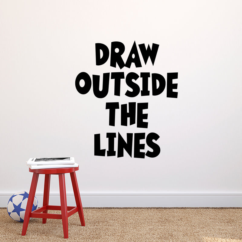 Vinyl Wall Art Decal - Draw Outside The Lines - 23" x 20" - Modern Inspirational Optimism Quote Sticker For Bedroom Kids Room Playroom Work Office School Classroom Decor 2