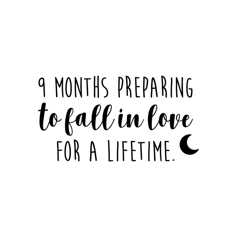 Vinyl Wall Art Decal - 9 Months Preparing To Fall In Love For A Lifetime - 19" x 35" - Sweet Modern Cute Moms Love Quote Sticker For Nursery Kids Room Baby Bedroom Playroom Classroom Decor 1