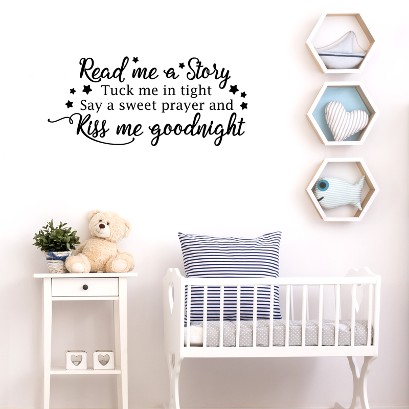 Vinyl Wall Art Decal - Read Me A Story Kiss Me Goodnight - Sweet Modern Cute Moms Love Quote Sticker For Nursery Kids Room Baby Bedroom Playroom Classroom Decor 3