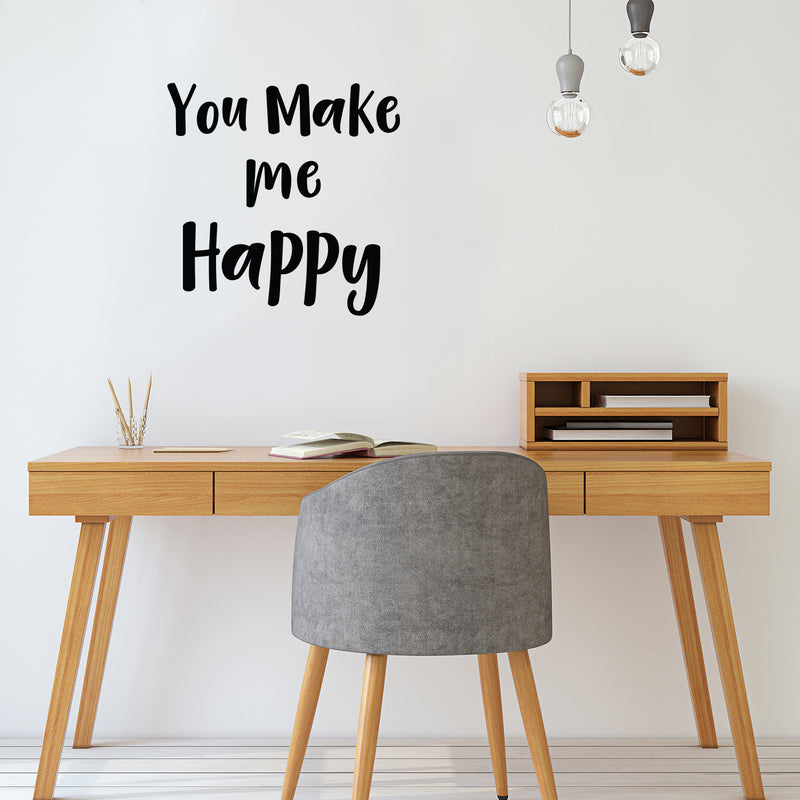 Vinyl Wall Art Decal - You Make Me Happy - Modern Inspirational Cute Happiness Quote Sticker For Couple Home Office Kids Room Bedroom Living Room Decor 2