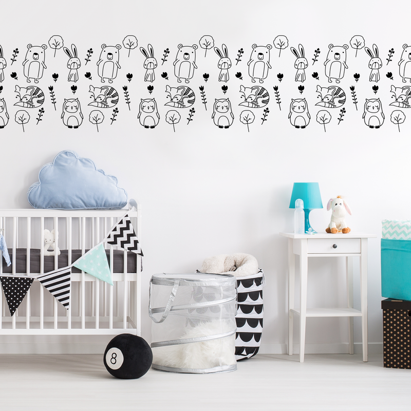 Set Of 8 Vinyl Wall Art Decals - Rabbit Bear Fox Owl - - Cool Adhesive Sticker Cute Animals Flowers Design For Baby Kids Room Bedroom Playroom School Classroom Nursery Decor 3