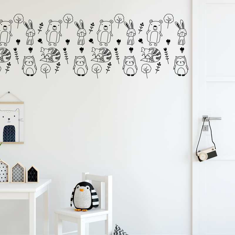 Set Of 8 Vinyl Wall Art Decals - Rabbit Bear Fox Owl - - Cool Adhesive Sticker Cute Animals Flowers Design For Baby Kids Room Bedroom Playroom School Classroom Nursery Decor 2